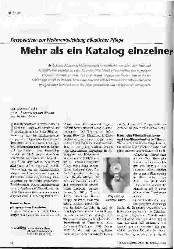 Vorschauseite 1: Mehr als ein Katalog einzelner Verrichtungen Perspektiven zur Weiterentwicklung häuslicher Pflege