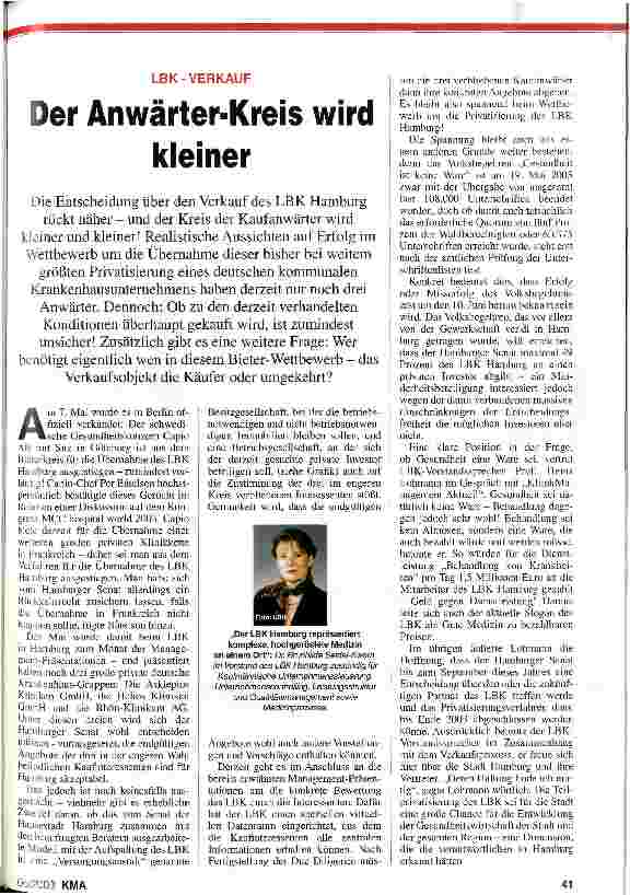 Vorschauseite 1: LBK-Verkauf: Der Anwärter-Kreis wird kleiner