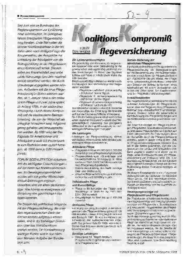 Vorschauseite 1: Koalitions/ Kompromiß Pflegeversicherung Forum-Dokumentation