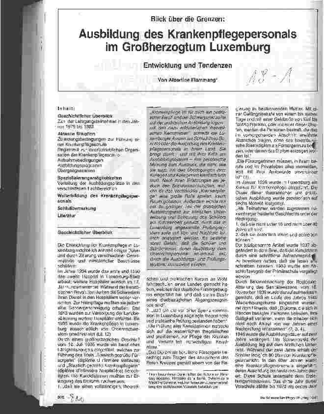 Vorschauseite 1: Ausbildung des Krankenpflegepersonals im Großherzogtum Luxemburg