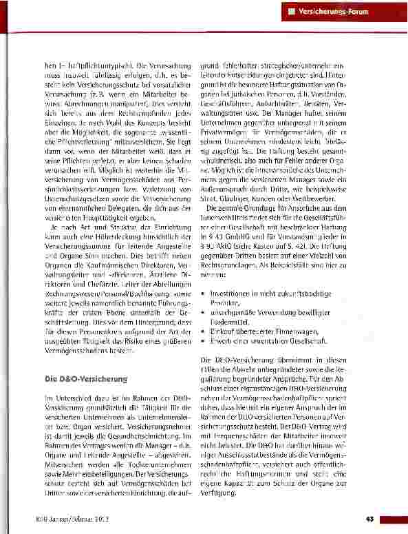Vorschauseite 2: Vermögensschadenhaftpflichtund D&O-Versicherungen für Einrichtungen des Gesundheitswesens