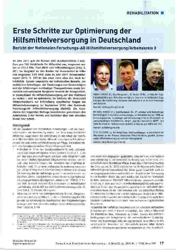 Vorschauseite 1: Erste Schritte zur Optimierung der Hilfsmittelversorgung in Deutschland