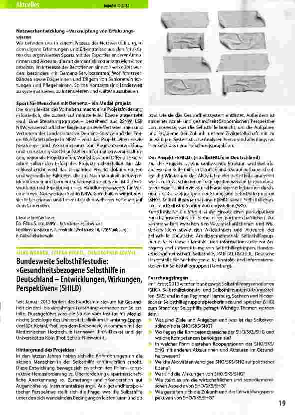 Vorschauseite 2: Sport für Menschen mit Demenz -Gemeinsames Modellprojekt von Behinderten-Sportverband und Landessportbund in Nordrhein-Westfalen