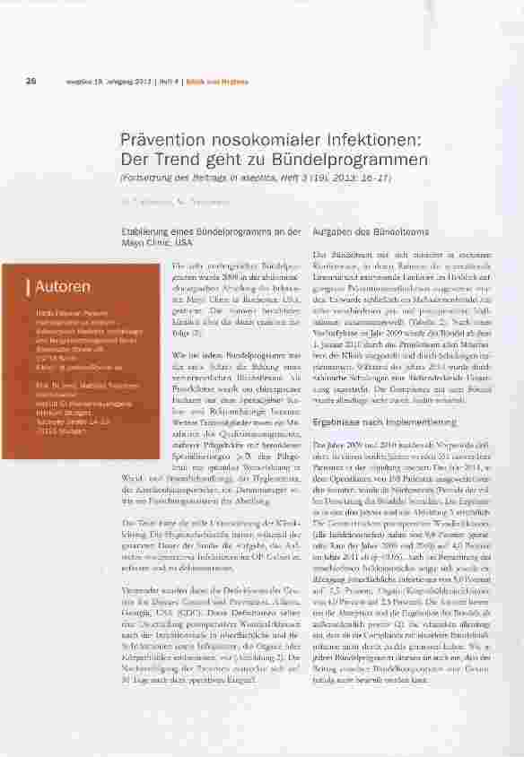 Vorschauseite 1: Prävention nosokomialer Infektionen: Der Trend geht zu Bündelprogrammen