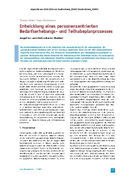 Vorschauseite 1: Entwicklung eines personenzentrierten Bedarfserhebungsund Teilhabeplanungsprozesses