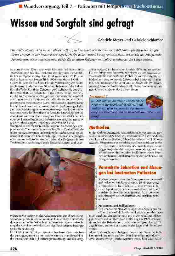 Vorschauseite 1: Wissen und Sorgfalt sind gefragt Wundversorgung, Teil 7 - Patienten mit temporärem Tracheostoma