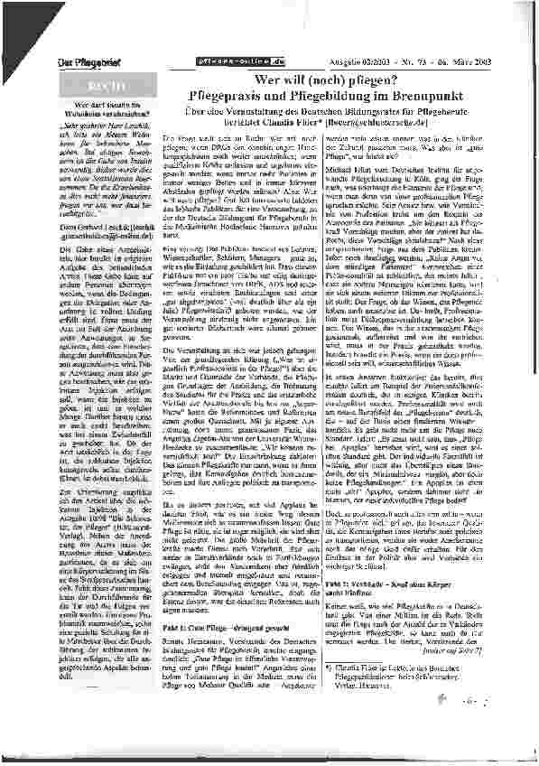 Vorschauseite 1: Wer will (noch) pflegen? Pflegepraxis und Pflegebildung im Brennpunkt