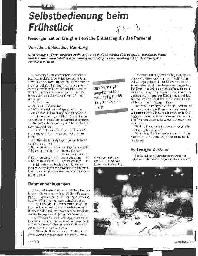 Vorschauseite 1: Selbstbedienung beim Frühstück Neuorganisation bringt erhebliche Entlastung für das Personal