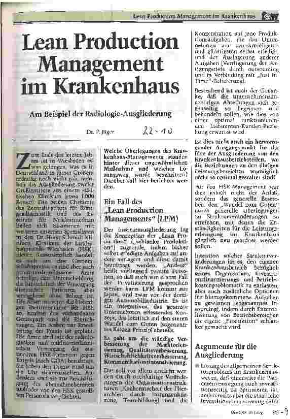 Vorschauseite 1: Lean Production Management im Krankenhaus Am Beispiel der Radiologie-Ausgliederung