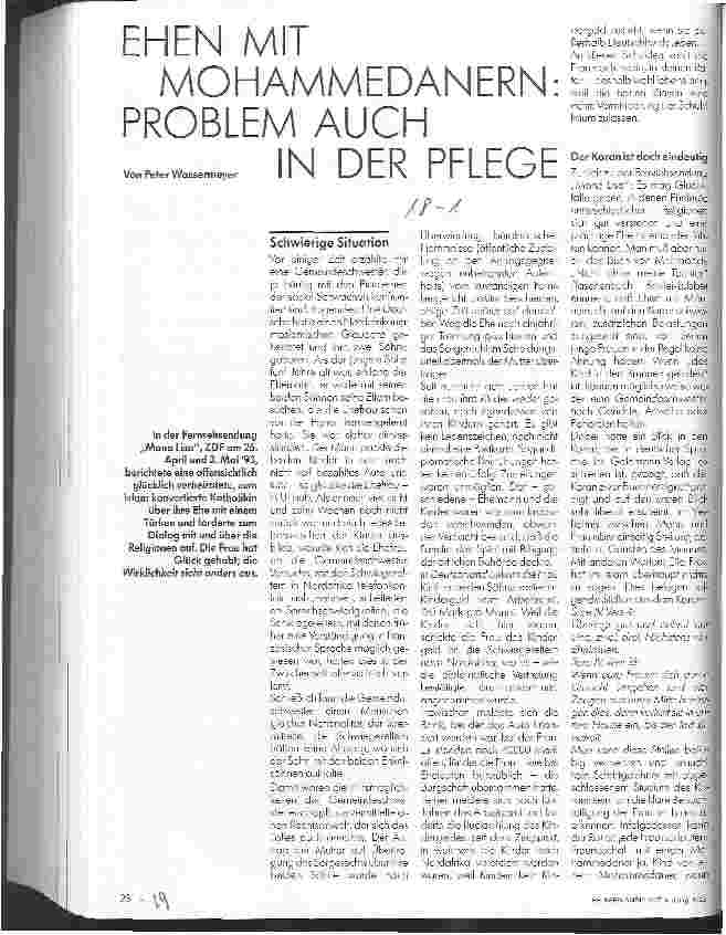 Vorschauseite 1: Ehen mit Mohammedanern: Problem auch in der Pflege