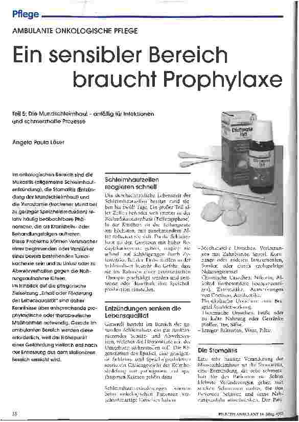 Vorschauseite 1: Ein sensibler Bereich braucht Prophylaxe Teil 5: Die Mundschleimhaut - anfällig für Infektionen und schmerzhafte Prozesse