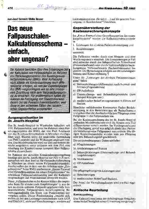 Vorschauseite 1: Das neue Fallpauschalen-Kalkulationsschema - einfach, aber ungenau?