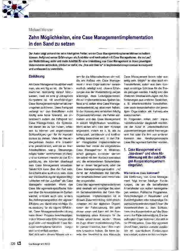 Vorschauseite 1: Zehn Möglichkeiten, eine Case Managementimplementation in den Sand zu setzen