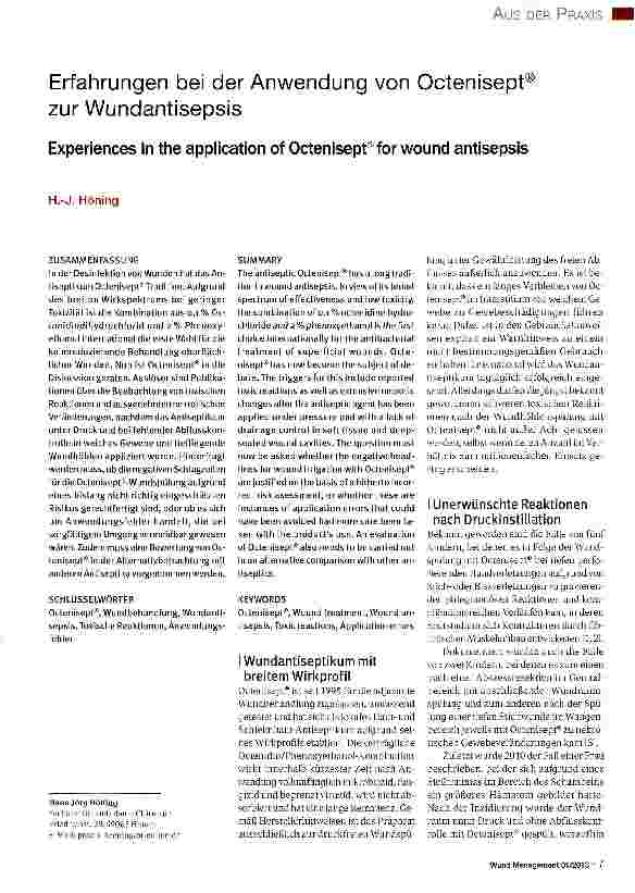 Vorschauseite 1: Erfahrungen bei der Anwendung von Octenisept^ zur Wundantisepsis
