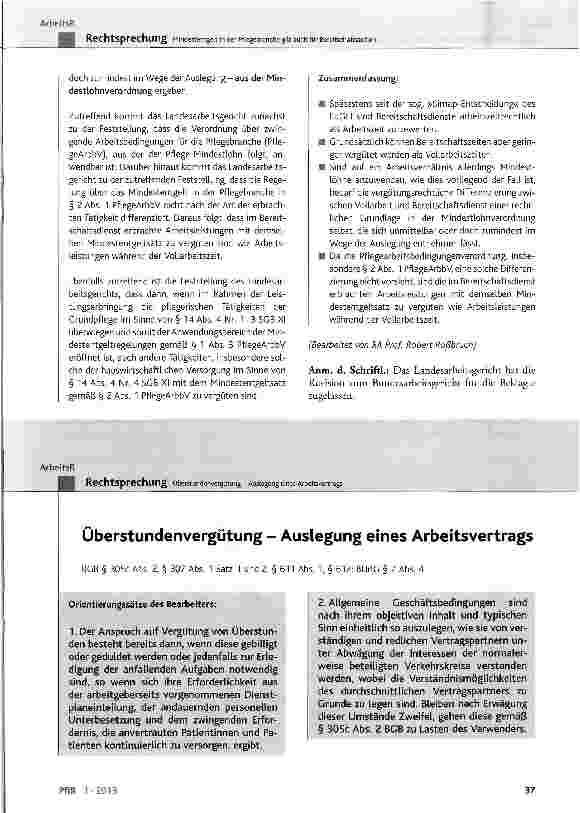 Vorschauseite 1: Überstundenvergütung - Auslegung eines Arbeitsvertrags BGB § 305c Abs. 2, § 307 Abs. 1 Satz 1 und 2, § 611 Abs. 1, § 612; BUrlG § 7 Abs. 4