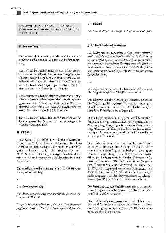 Vorschauseite 2: Überstundenvergütung - Auslegung eines Arbeitsvertrags BGB § 305c Abs. 2, § 307 Abs. 1 Satz 1 und 2, § 611 Abs. 1, § 612; BUrlG § 7 Abs. 4