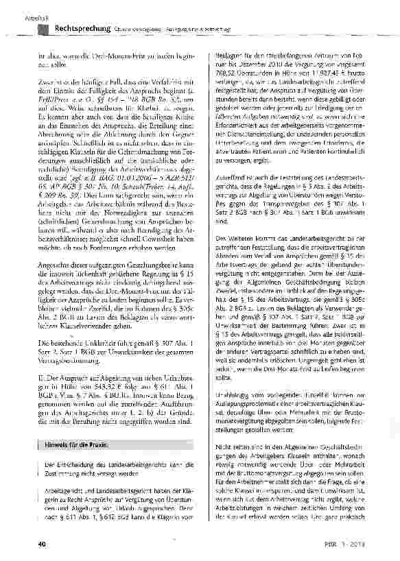Vorschauseite 4: Überstundenvergütung - Auslegung eines Arbeitsvertrags BGB § 305c Abs. 2, § 307 Abs. 1 Satz 1 und 2, § 611 Abs. 1, § 612; BUrlG § 7 Abs. 4