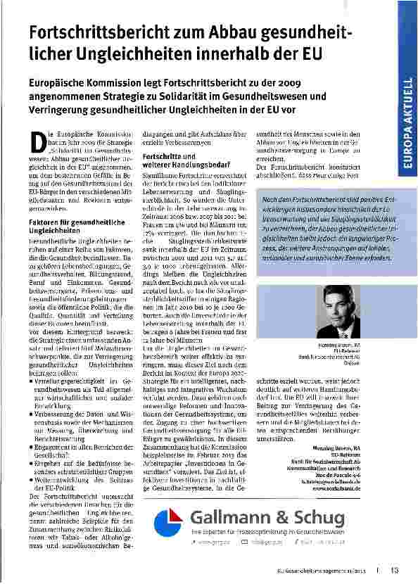 Vorschauseite 1: Fortschrittsbericht zum Abbau gesundheit licher Ungleichheiten innerhalb der EU