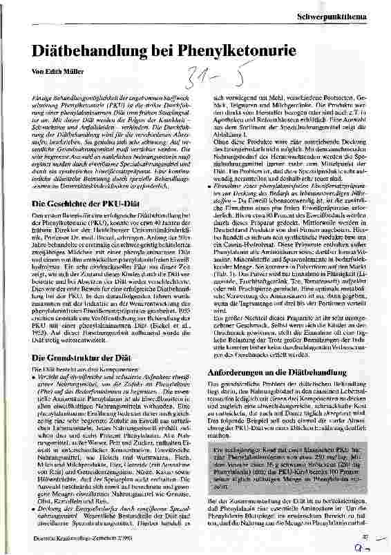 Vorschauseite 1: Diätbehandlung bei Phenylketonurie