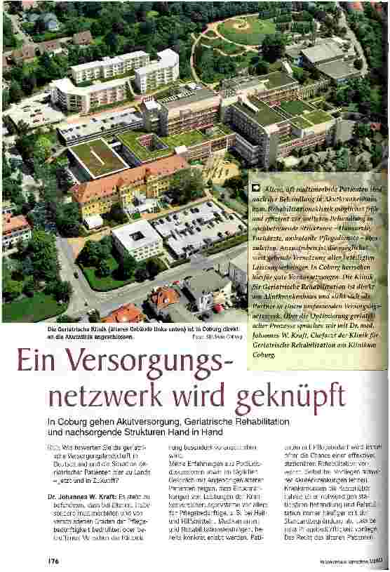 Vorschauseite 1: Ein Versorgungsnetzwerk wird geknüpft In Coburg gehen Akutversorgung, Geriatrische Rehabilitation und nachsorgende Strukturen Hand in Hand