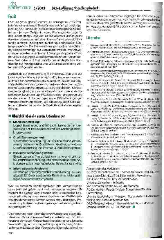 Vorschauseite 6: Handlungsbedarf durch die DRG-Einführung Vorbereitung auf den Wettbewerb