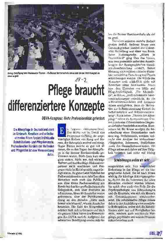 Vorschauseite 1: Pflege braucht differenzierte Konzepte DBVA-Kongress: mehr Professionalität gefordert