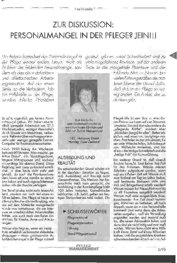 Vorschauseite 1: Zur Diskussion: Personalmangel in der Pflege? Jein!
