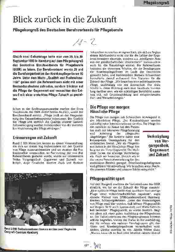 Vorschauseite 1: Blick zurück in die Zukunft Pflegekongreß des Deutschen Berufsverbandes für Pflegeberufe
