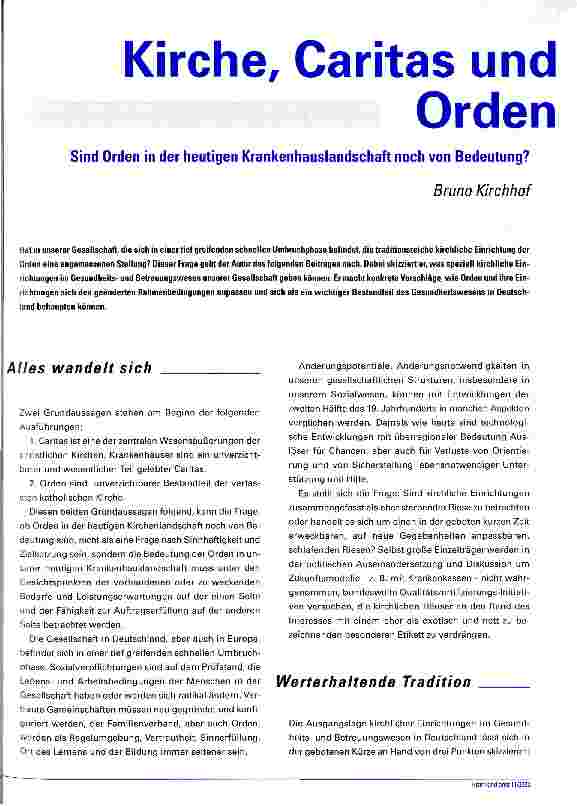 Vorschauseite 1: Kirche, Caritas und Orden Sind Orden in der heutigen Krankenhauslandschaft noch von Bedeutung?
