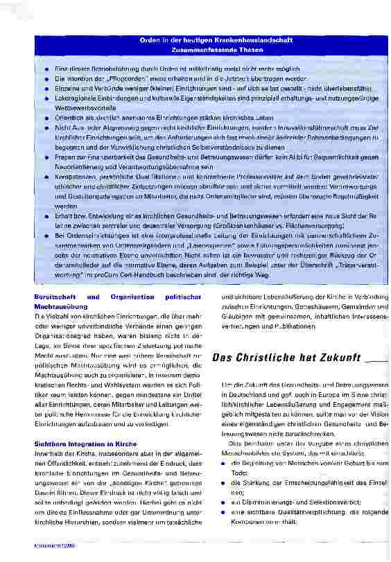 Vorschauseite 4: Kirche, Caritas und Orden Sind Orden in der heutigen Krankenhauslandschaft noch von Bedeutung?