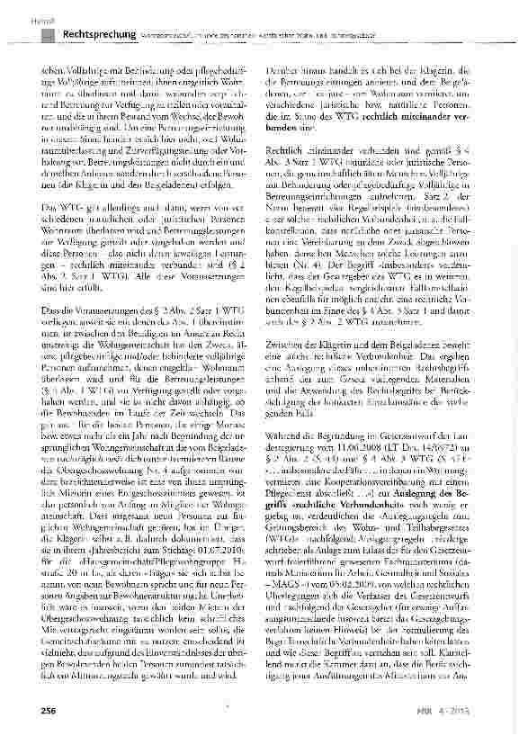 Vorschauseite 5: Wohngemeinschaft im Sinne des nordrhein-westfalischen Wohnund Teilhabegesetzes? WTG § 2 Abs. 1, 2, 3 und 6, § 4 Abs. 1 und 3, § 18 Abs. 7