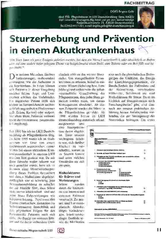 Vorschauseite 1: Sturzerhebung und Prävention in einem Akutkrankenhaus
