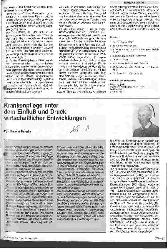 Vorschauseite 1: Krankenpflege unter dem Einfluß und Druck wirtschaftlicher Entwicklungen