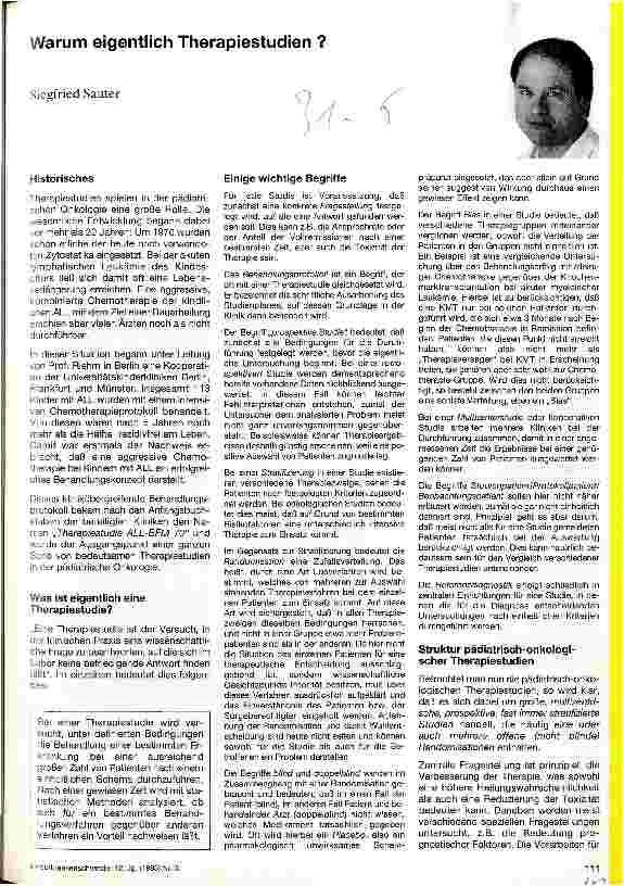 Vorschauseite 1: Warum eigentlich Therapiestudien?