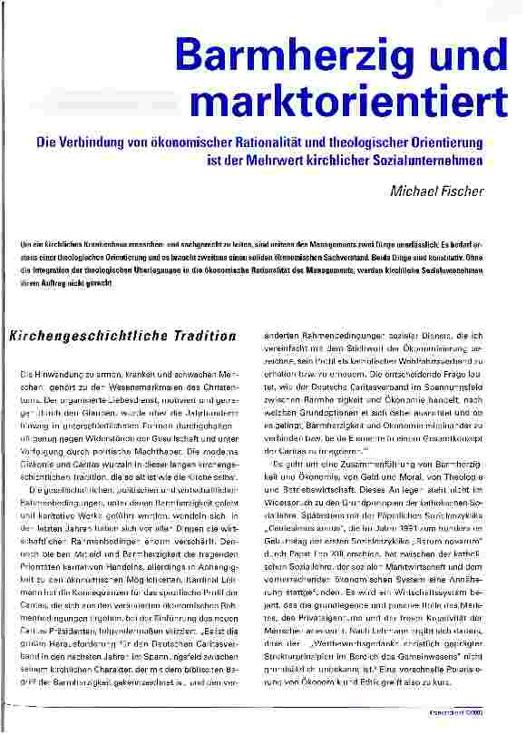 Vorschauseite 1: Barmherzig und marktorientiert Die Verbindung von ökonomischer Rationalität und theologischer Orientierung ist der Mehrwert kirchlicher Sozialunternehmen