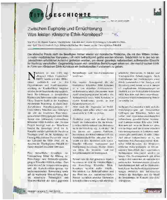 Vorschauseite 1: Zwischen Euphorie und Ernüchterung Was leisten Klinische Ethik-Komitees?