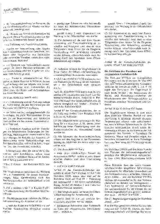 Vorschauseite 2: Versandverbot im wesentlichen gemeinschaftsrechskonform Europäischer Gerichtshof, Urteil vom 11. Dezember 2003