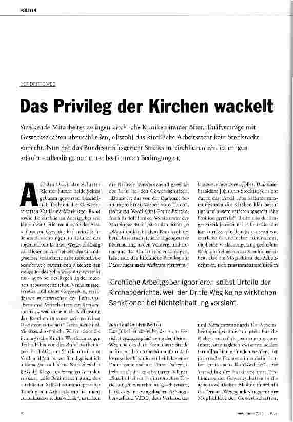 Vorschauseite 1: Das Privileg der Kirchen wackelt