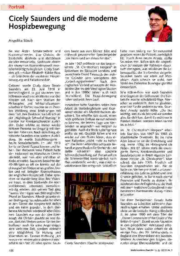 Vorschauseite 1: Cicely Saunders und die moderne Hospizbewegung