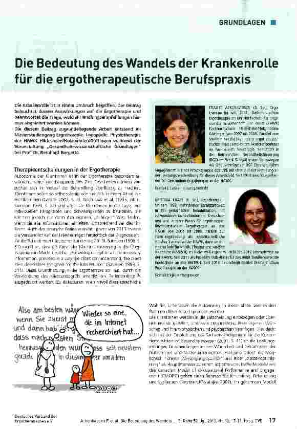 Vorschauseite 1: Die Bedeutung des Wandels der Krankenrolle für die ergotherapeutische Berufspraxis