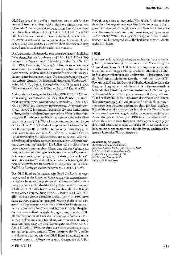 Vorschauseite 6: 5 €-Einkaufsgutschein eines Apothekers für OTC-Produkte§§ 3, 4 Nr. 1 UWG; § 7 Abs. 1 Satz 1 Nr. 2a HWG