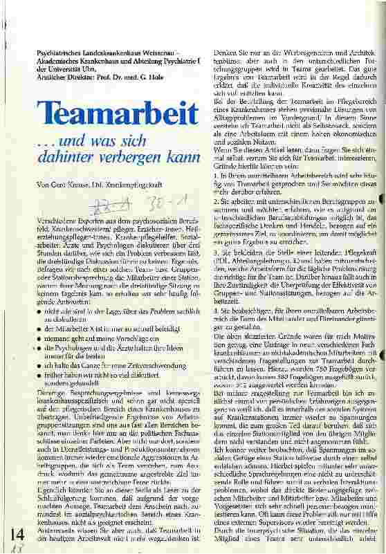 Vorschauseite 1: Teamarbeit ... ... und was sich dahinter verbergen kann