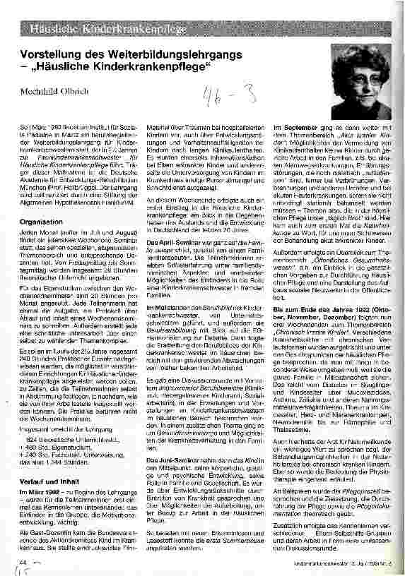 Vorschauseite 1: Vorstellung des Weiterbildungslehrgangs - Häusliche Kinderkrankenpflege
