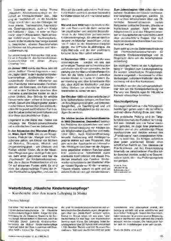 Vorschauseite 2: Vorstellung des Weiterbildungslehrgangs - Häusliche Kinderkrankenpflege