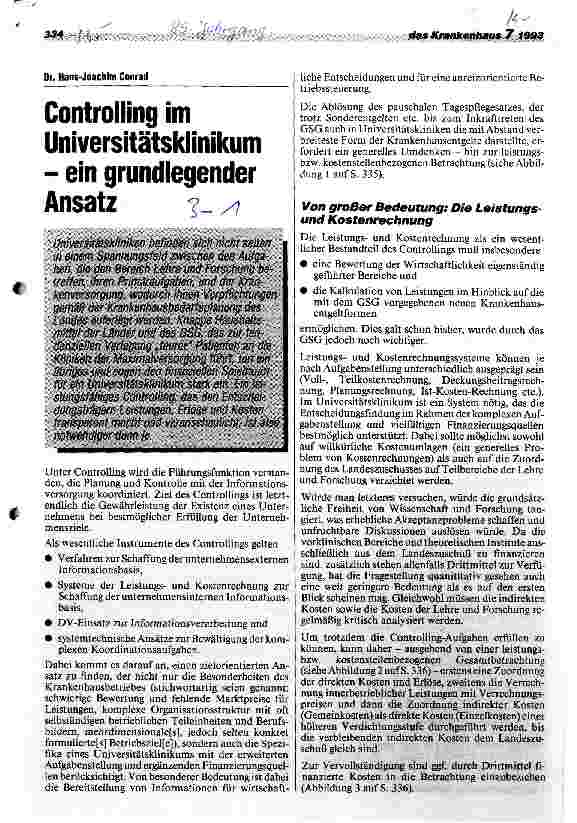 Vorschauseite 1: Controlling im Universitätsklinikum - ein grundlegender Ansatz Lehre und Forschung contra Krankenversorgung