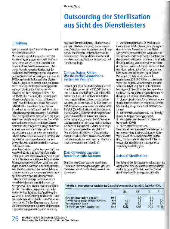 Vorschauseite 1: Outsourcing der Sterilisation aus Sicht des Dienstleisters