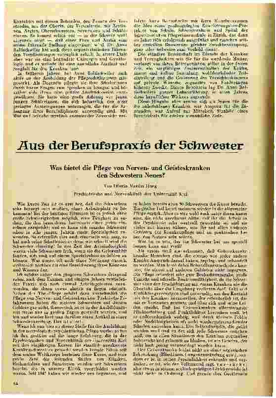 Vorschauseite 1: Was bietet die Pflege von Nervenund Geisteskranken den Schwestern Neues?