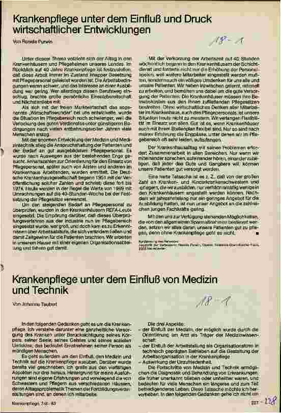 Vorschauseite 1: Krankenpflege unter dem Einfluß von Medizin und Technik