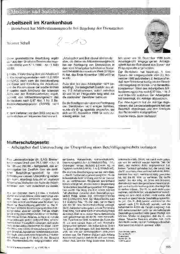 Vorschauseite 1: Arbeitszeit im Krankenhaus Betriebsrat hat Mitbestimmungsrecht bei Regelung der Dienstzeiten