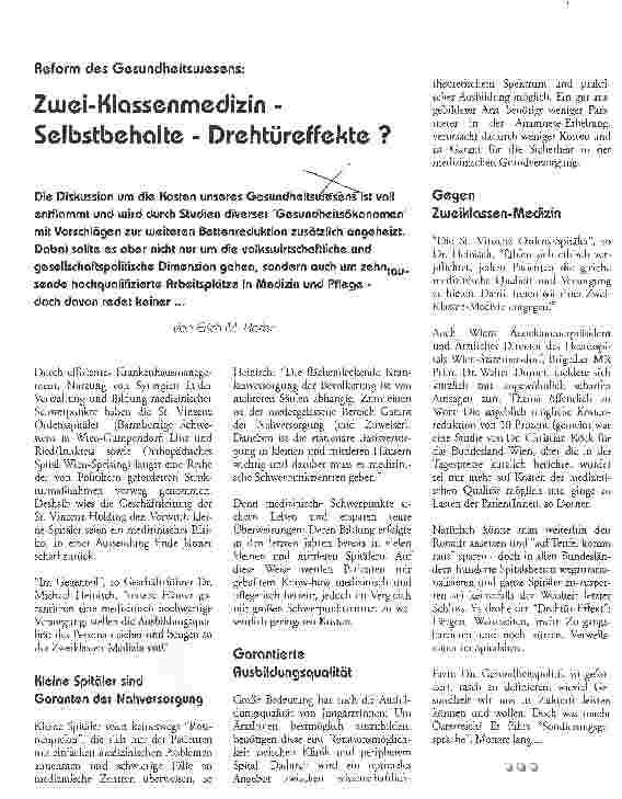 Vorschauseite 1: Zwei-Klassenmedizin - Selbstbehalte - Drehtüreffekte?